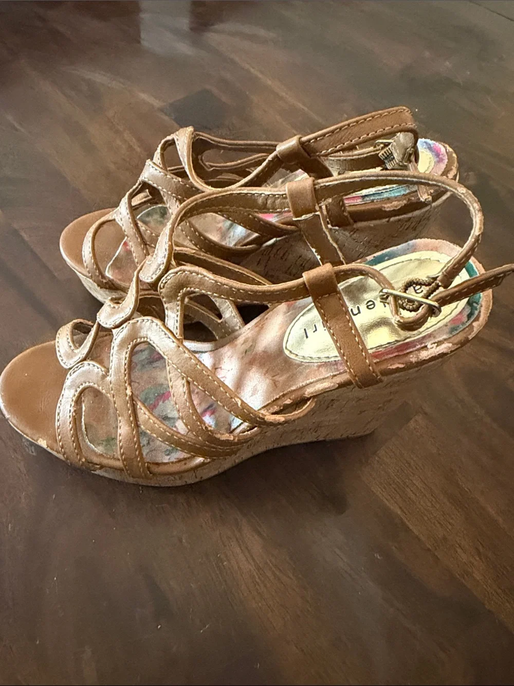 Madden Girl Tan Strappy Wedge Sandals